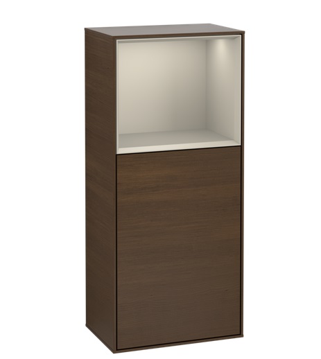 Шафка для ванної Villeroy & Boch Finion 41,8х93,6х27 см петлі праворуч з підсвічуванням ДСП шпон волоського горіха/пісок матовий лак G510HHGN