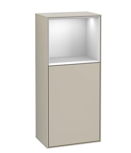 Шафка для ванної Villeroy & Boch Finion 41,8х93,6х27 см петлі праворуч з підсвічуванням МДФ пісок матовий лак/білий матовий лак G510MTHH