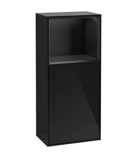 Шафка для ванної Villeroy & Boch Finion 41,8х93,6х27 см петлі праворуч з підсвічуванням МДФ глянсовий чорний лак/чорний матовий лак G510PDPH