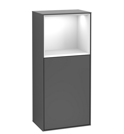 Шкафчик для ванной Villeroy & Boch Finion 41,8х93,6х27 см петли слева с подсветкой МДФ антрацит матовый лак/глянцевый белый лак F520GFGK