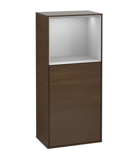 Шкафчик для ванной Villeroy & Boch Finion 41,8х93,6х27 см петли слева с подсветкой ДСП шпон грецкого ореха/светло-серый матовый лак F520GJGN