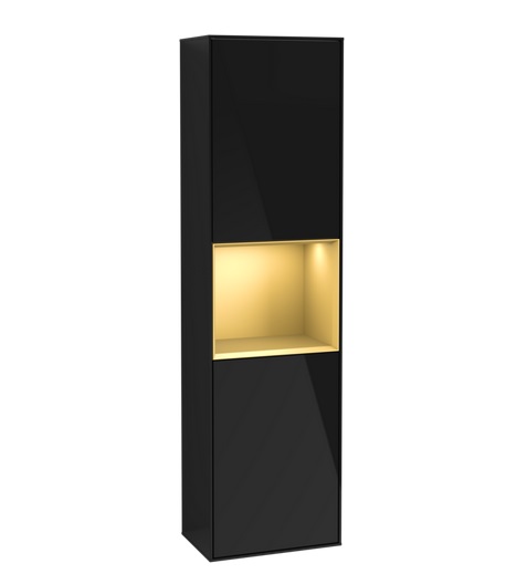 Пенал Villeroy & Boch Finion 41,8x151,6х27 см петлі зліва з підсвічуванням МДФ глянсовий чорний лак/золотий матовий лак G460HFPH