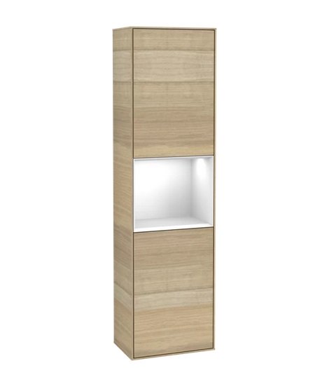 Пенал Villeroy & Boch Finion 41,8x151,6х27 см петлі зліва з підсвічуванням ДСП шпон дуба/глянсовий білий лак G460GFPC