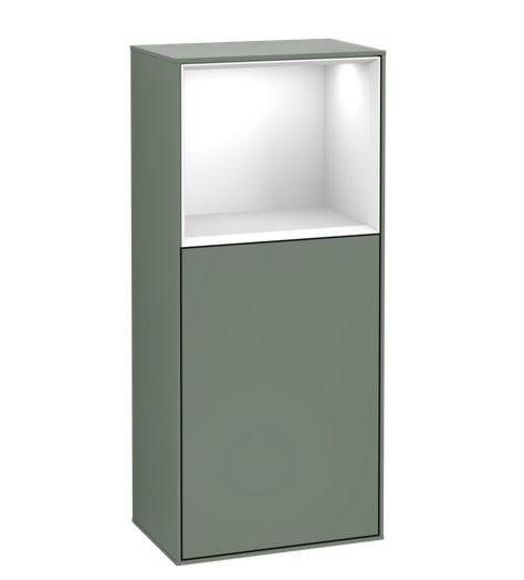 Шкафчик для ванной Villeroy & Boch Finion 41,8х93,6х27 см петли слева с подсветкой МДФ оливковый матовый лак/глянцевый белый лак F520GFGM