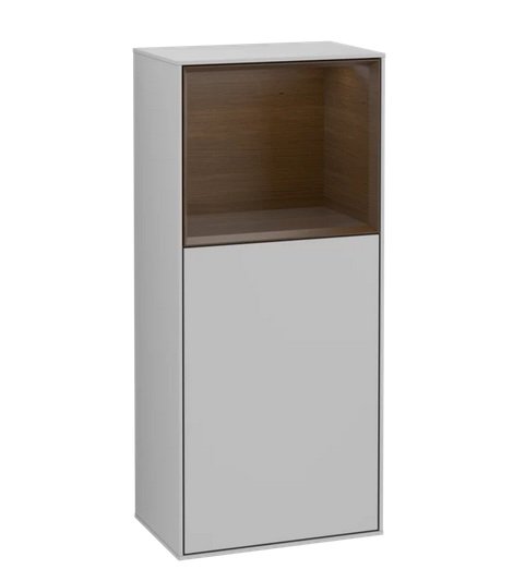 Шафка для ванної Villeroy & Boch Finion 41,8х93,6х27 см петлі зліва з підсвічуванням МДФ світло-сірий матовий лак/шпон волоського горіха F520GNGJ