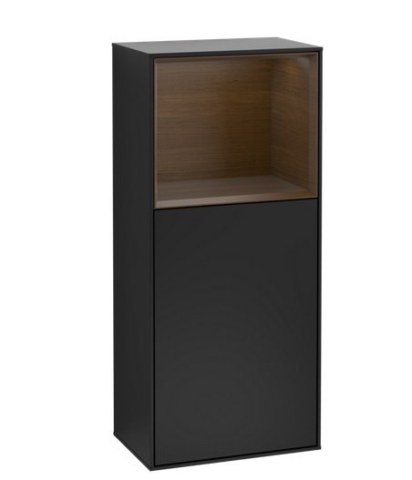 Шкафчик для ванной Villeroy & Boch Finion 41,8х93,6х27 см петли слева с подсветкой МДФ черный матовый лак/шпон грецкого ореха F520GNPD