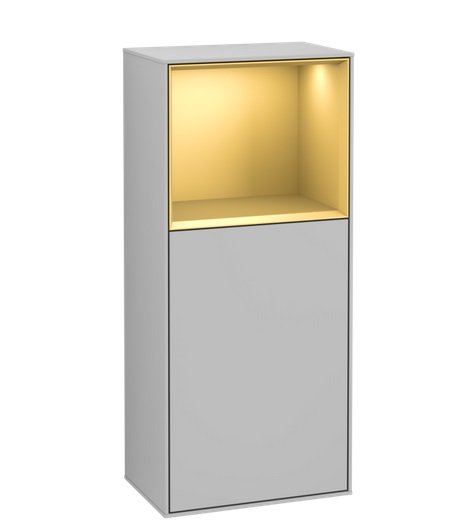 Шафка для ванної Villeroy & Boch Finion 41,8х93,6х27 см петлі зліва з підсвічуванням МДФ світло-сірий матовий лак/золотий матовий лак F520HFGJ