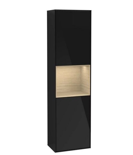 Пенал Villeroy & Boch Finion 41,8x151,6х27 см петлі зліва з підсвічуванням МДФ глянсовий чорний лак/шпон дуба G460PCPH