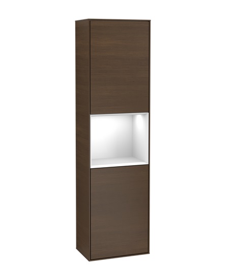 Пенал Villeroy & Boch Finion 41,8x151,6х27 см петли справа с подсветкой ДСП шпон грецкого ореха/глянцевый белый лак F470GFGN