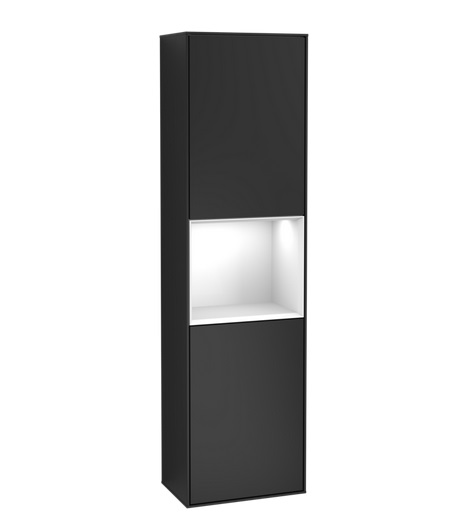 Пенал Villeroy & Boch Finion 41,8x151,6х27 см петли справа с подсветкой МДФ черный матовый лак/глянцевый белый лак F470GFPD