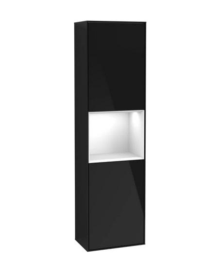 Пенал Villeroy & Boch Finion 41,8x151,6х27 см петлі праворуч із підсвічуванням МДФ глянсовий чорний лак/глянцевий білий лак F470GFPH