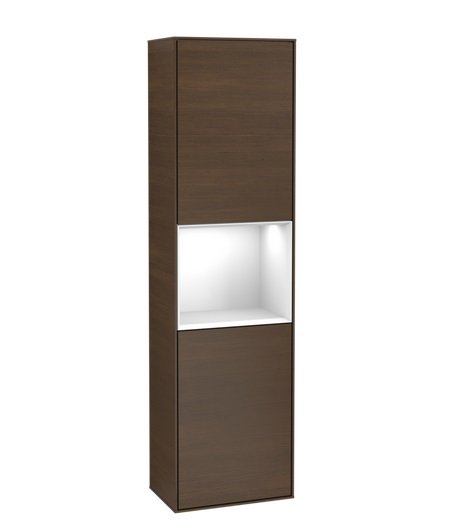 Пенал Villeroy & Boch Finion 41,8x151,6х27 см петлі праворуч з підсвічуванням ДСП шпон волоського горіха/глянсовий білий лак F470GFGN