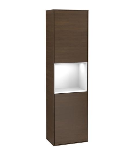 Пенал Villeroy & Boch Finion 41,8x151,6х27 см петли справа с подсветкой ДСП шпон грецкого ореха/глянцевый белый лак G470GFGN