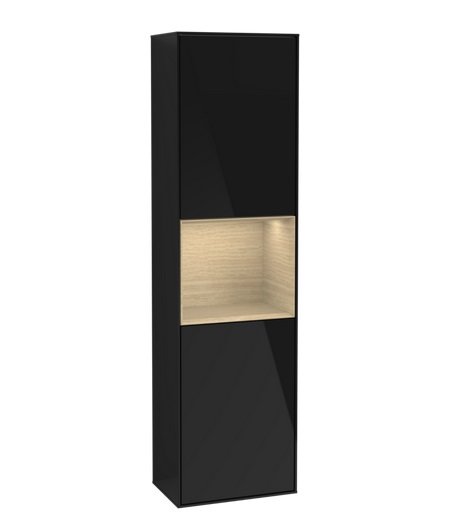 Пенал Villeroy & Boch Finion 41,8x151,6х27 см петлі праворуч з підсвічуванням МДФ глянсовий чорний лак/шпон дуба F470PCPH