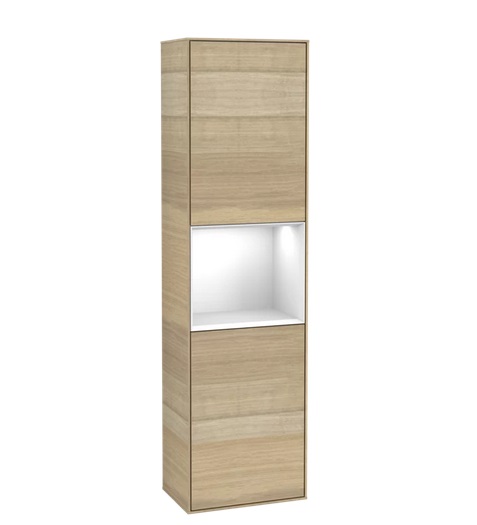 Пенал Villeroy & Boch Finion 41,8x151,6х27 см петли слева с подсветкой ДСП шпон дуба/глянцевый белый лак G470GFPC