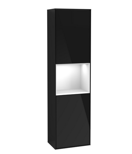 Пенал Villeroy & Boch Finion 41,8x151,6х27 см петлі праворуч із підсвічуванням МДФ глянсовий чорний лак/глянцевий білий лак G470GFPH