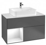 Тумба під раковину Villeroy & Boch Finion 100х50,1 см із підсвічуванням МДФ антрацит матовий лак/глянцевий білий лак/скло біле матове G111GFGK