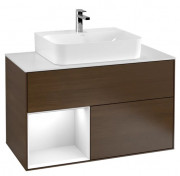 Тумба под раковину Villeroy & Boch Finion 100х50,1 см с подсветкой ДСП шпон грецкого ореха/глянцевый белый лак/стекло белое матовое G111GFGN