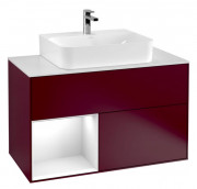 Тумба под раковину Villeroy & Boch Finion 100х50,1 см с подсветкой МДФ пион матовый лак/глянцевый белый лак/стекло белое матовое G111GFHB