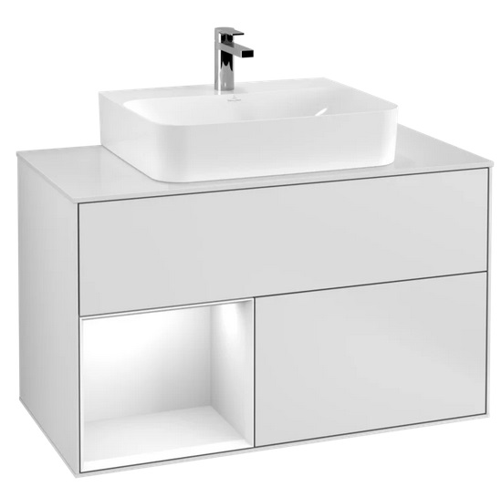 Тумба під раковину Villeroy & Boch Finion 100х50,1 см із підсвічуванням МДФ білий матовий лак/глянцевий білий лак/скло біле матове G111GFMT