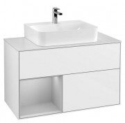 Тумба под раковину Villeroy & Boch Finion 100х50,1 см с подсветкой МДФ глянцевый белый лак/светло-серый матовый лак/стекло белое матовое G111GJGF