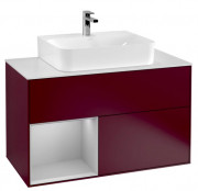 Тумба под раковину Villeroy & Boch Finion 100х50,1 см с подсветкой МДФ пион матовый лак/светло-серый матовый лак/стекло белое матовое G111GJHB