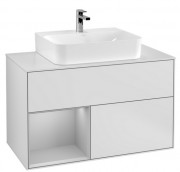 Тумба под раковину Villeroy & Boch Finion 100х50,1 см с подсветкой МДФ белый матовый лак/светло-серый матовый лак/стекло белое матовое G111GJMT