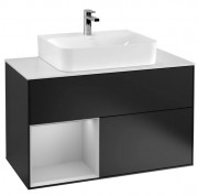 Тумба под раковину Villeroy & Boch Finion 100х50,1 см с подсветкой МДФ черный матовый лак/светло-серый матовый лак/стекло белое матовое G111GJPD