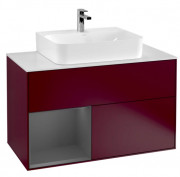 Тумба під раковину Villeroy & Boch Finion 100х50,1 см з підсвічуванням МДФ півонія матовий лак/антрацит матовий лак/скло біле матове G111GKHB