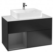 Тумба под раковину Villeroy & Boch Finion 100х50,1 см с подсветкой МДФ черный матовый лак/антрацит матовый лак/стекло белое матовое G111GKPD