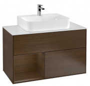 Тумба под раковину Villeroy & Boch Finion 100х50,1 см с подсветкой ДСП шпон грецкого ореха/стекло белое матовое G111GNGN