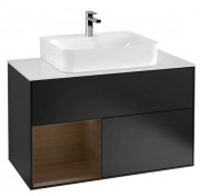 Тумба под раковину Villeroy & Boch Finion 100х50,1 см с подсветкой МДФ черный матовый лак/шпон грецкого ореха/стекло белое матовое G111GNPD