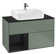 Тумба под раковину Villeroy & Boch Finion 100х50,1 см с подсветкой МДФ оливковый матовый лак/глянцевый черный лак/стекло черное матовое F112PHGM