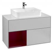 Тумба под раковину Villeroy & Boch Finion 100х50,1 см с подсветкой МДФ светло-серый матовый лак/пион матовый лак/стекло белое матовое G111HBGJ