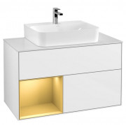 Тумба под раковину Villeroy & Boch Finion 100х50,1 см с подсветкой МДФ глянцевый белый лак/золотой матовый лак/стекло белое матовое G111HFGF