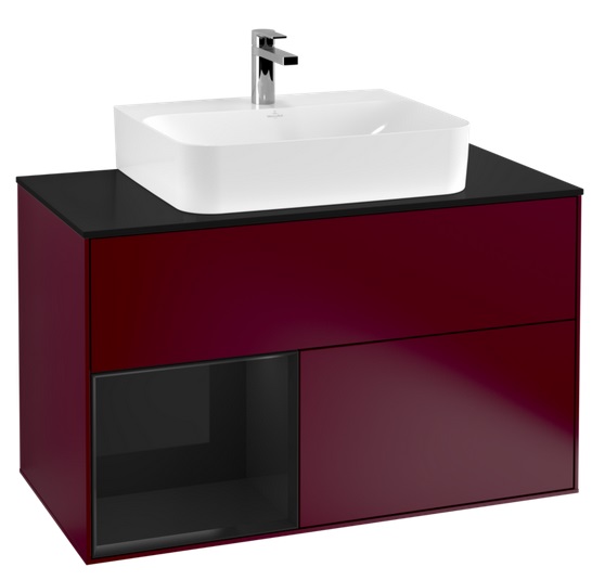 Тумба под раковину Villeroy & Boch Finion 100х50,1 см с подсветкой МДФ пион матовый лак/глянцевый черный лак/стекло черное матовое F112PHHB