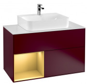 Тумба под раковину Villeroy & Boch Finion 100х50,1 см с подсветкой МДФ пион матовый лак/золотой матовый лак/стекло белое матовое G111HFHB