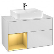 Тумба под раковину Villeroy & Boch Finion 100х50,1 см с подсветкой МДФ белый матовый лак/золотой матовый лак/стекло белое матовое G111HFMT