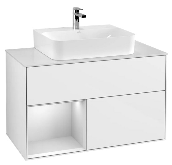 Тумба под раковину Villeroy & Boch Finion 100х50,1 см с подсветкой МДФ глянцевый белый лак/белый матовый лак/стекло белое матовое G111MTGF