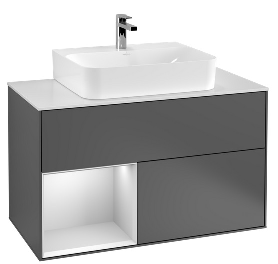 Тумба під раковину Villeroy & Boch Finion 100х50,1 см із підсвічуванням МДФ антрацит матовий лак/білий матовий лак/скло біле матове G111MTGK