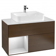 Тумба под раковину Villeroy & Boch Finion 100х50,1 см с подсветкой ДСП шпон грецкого ореха/белый матовый лак/стекло белое матовое G111MTGN