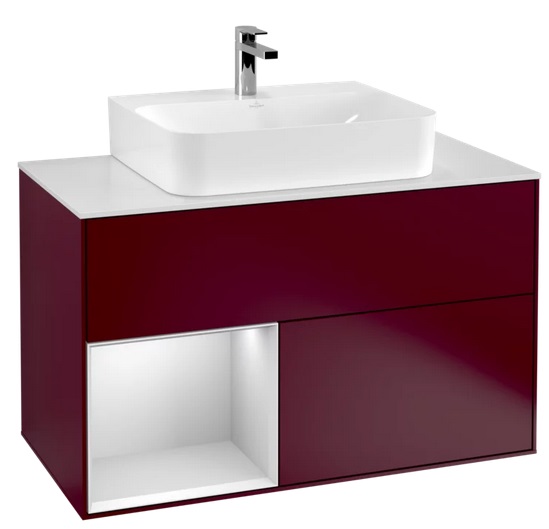 Тумба під раковину Villeroy & Boch Finion 100х50,1 см з підсвічуванням МДФ півонія матовий лак/білий матовий лак/скло біле матове G111MTHB