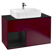 Тумба під раковину Villeroy & Boch Finion 100х50,1 см з підсвічуванням МДФ півонія матовий лак/глянцевий чорний лак/скло чорне матове F112PHHB