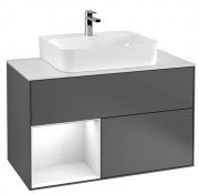 Тумба под раковину Villeroy & Boch Finion 100х50,1 см с подсветкой МДФ антрацит матовый лак/глянцевый белый лак/стекло белое матовое G111GFGK