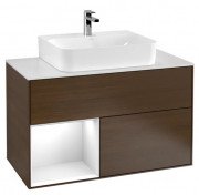 Тумба под раковину Villeroy & Boch Finion 100х50,1 см с подсветкой ДСП шпон грецкого ореха/глянцевый белый лак/стекло белое матовое G111GFGN