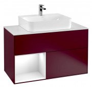 Тумба под раковину Villeroy & Boch Finion 100х50,1 см с подсветкой МДФ пион матовый лак/глянцевый белый лак/стекло белое матовое G111GFHB