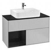 Тумба под раковину Villeroy & Boch Finion 100х50,1 см с подсветкой МДФ светло-серый матовый лак/глянцевый черный лак/стекло черное матовое F112PHGJ