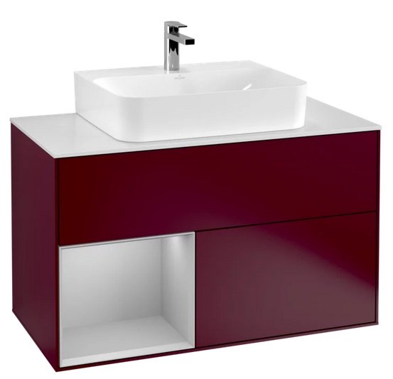 Тумба под раковину Villeroy & Boch Finion 100х50,1 см с подсветкой МДФ пион матовый лак/светло-серый матовый лак/стекло белое матовое G111GJHB