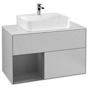 Тумба под раковину Villeroy & Boch Finion 100х50,1 см с подсветкой МДФ светло-серый матовый лак/антрацит матовый лак/стекло белое матовое G111GKGJ