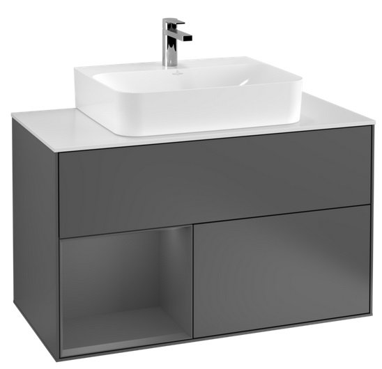 Тумба під раковину Villeroy & Boch Finion 100х50,1 см з підсвічуванням антрацит матовий лак/скло біле матове G111GKGK